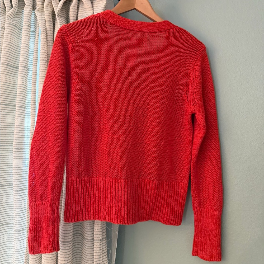 L.L. Bean signature linen button up sweater orange color women’s size medium - Picture 4 of 4